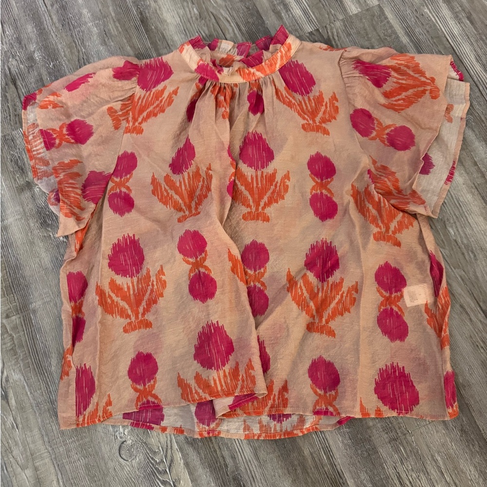Floral Pink and Orange Blouse